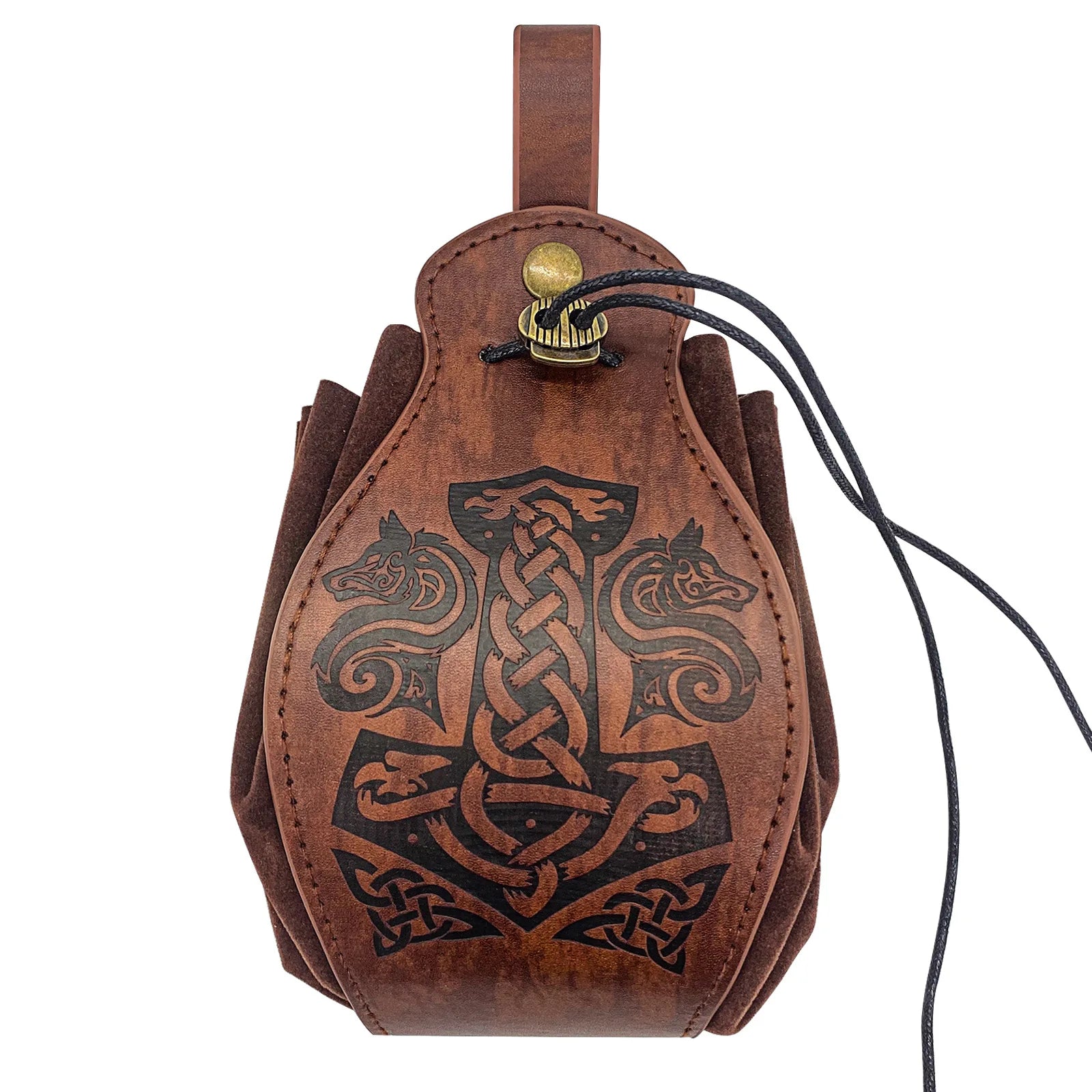 Vikings Rune Pouch String Coins Drawstring Bag Costume Vintage Halloween Accessory Leather Suede Medieval Loop Belt Kit Adult