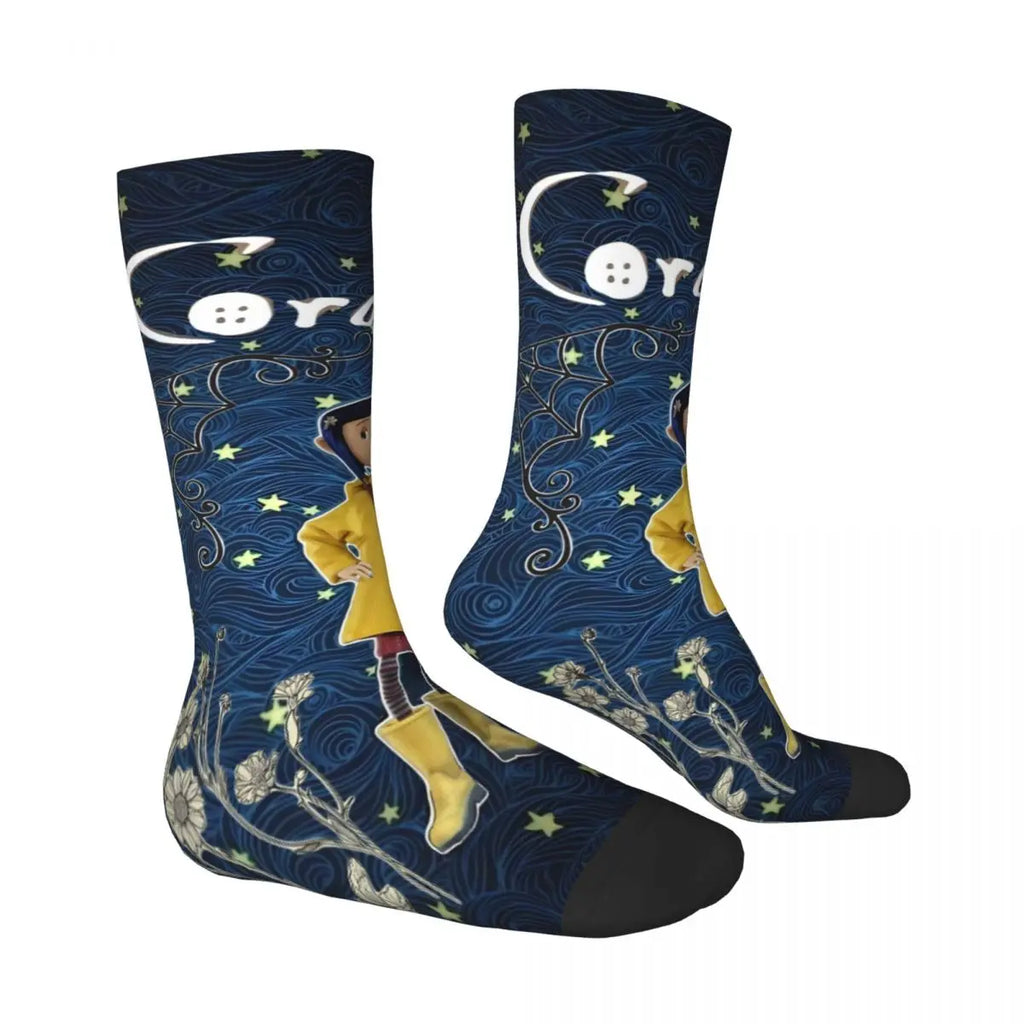 Coraline Horror Movie Stockings Design Funny Socks Autumn Non Skid Socks Couple Running Medium Soft Socks