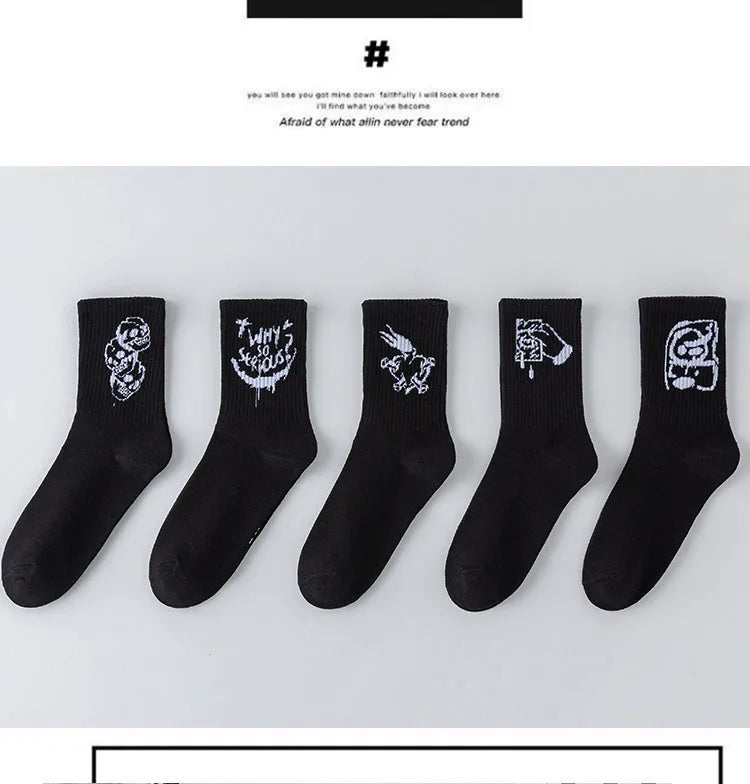 Men's graffiti funny socks, oversized socks, clown spray painted black and white socks