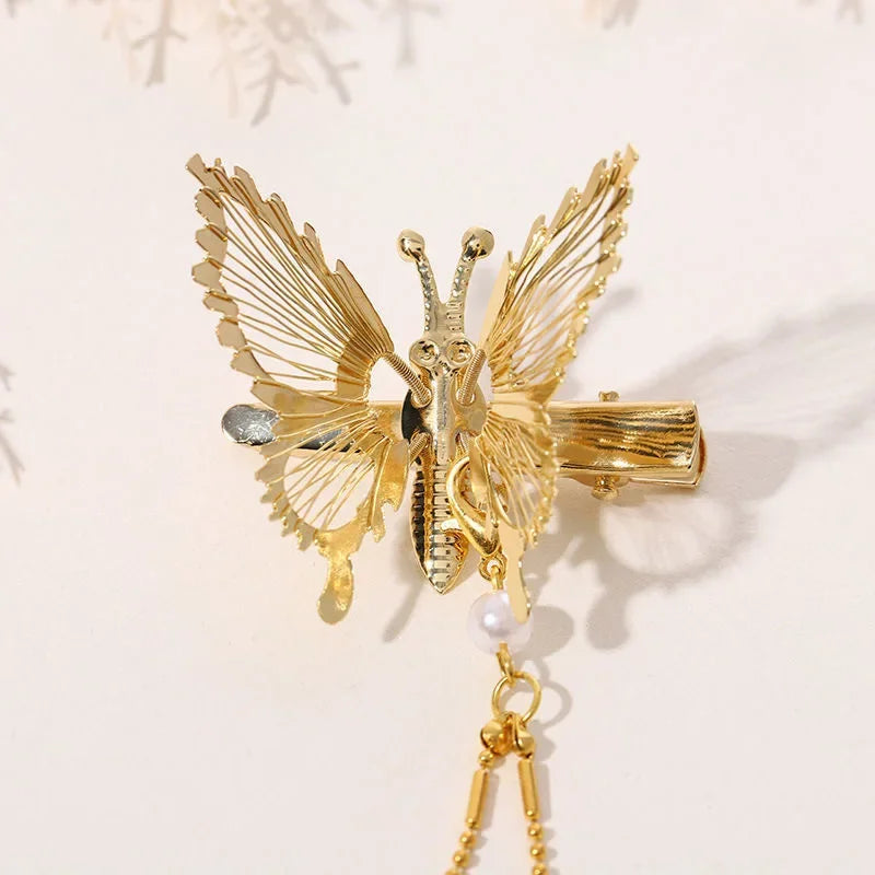 Elegant Butterfly Tassel Hairpin Female Fashion Sweet Moving Flying Hair Clip Butterfly Side Clip Hairpin for Girls Headdress