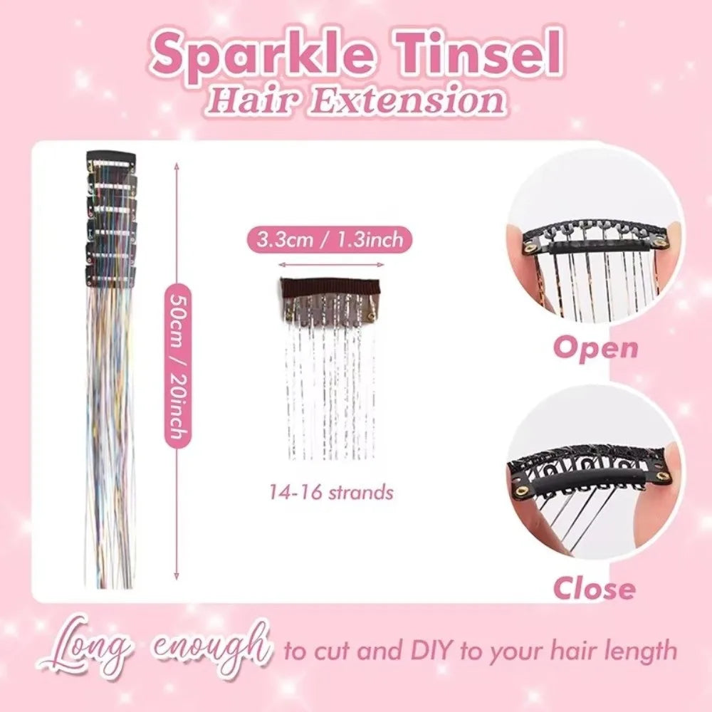 Fashion Highlights Clip Clip in Hair Extensions Colored Shiny Hair Tinsel Fairy Hair Synthetic Hair Highlights Girls