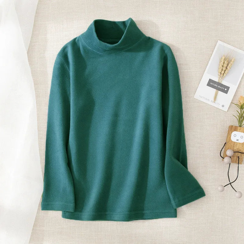Children's Clothing Boys Girls Winter Thermal T-shirts Turtleneck Solid Long Sleeve Soft Warm Fleece Bottoming Shirts Kids Tops