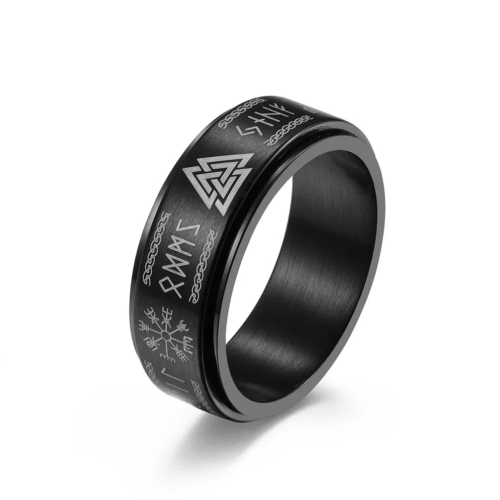 Vintage Viking Rune Rings For Men Women Retro Viking Stainless Steel Rotatable Fidget Anxiety Spinner Ring Retro Amulet Jewelry