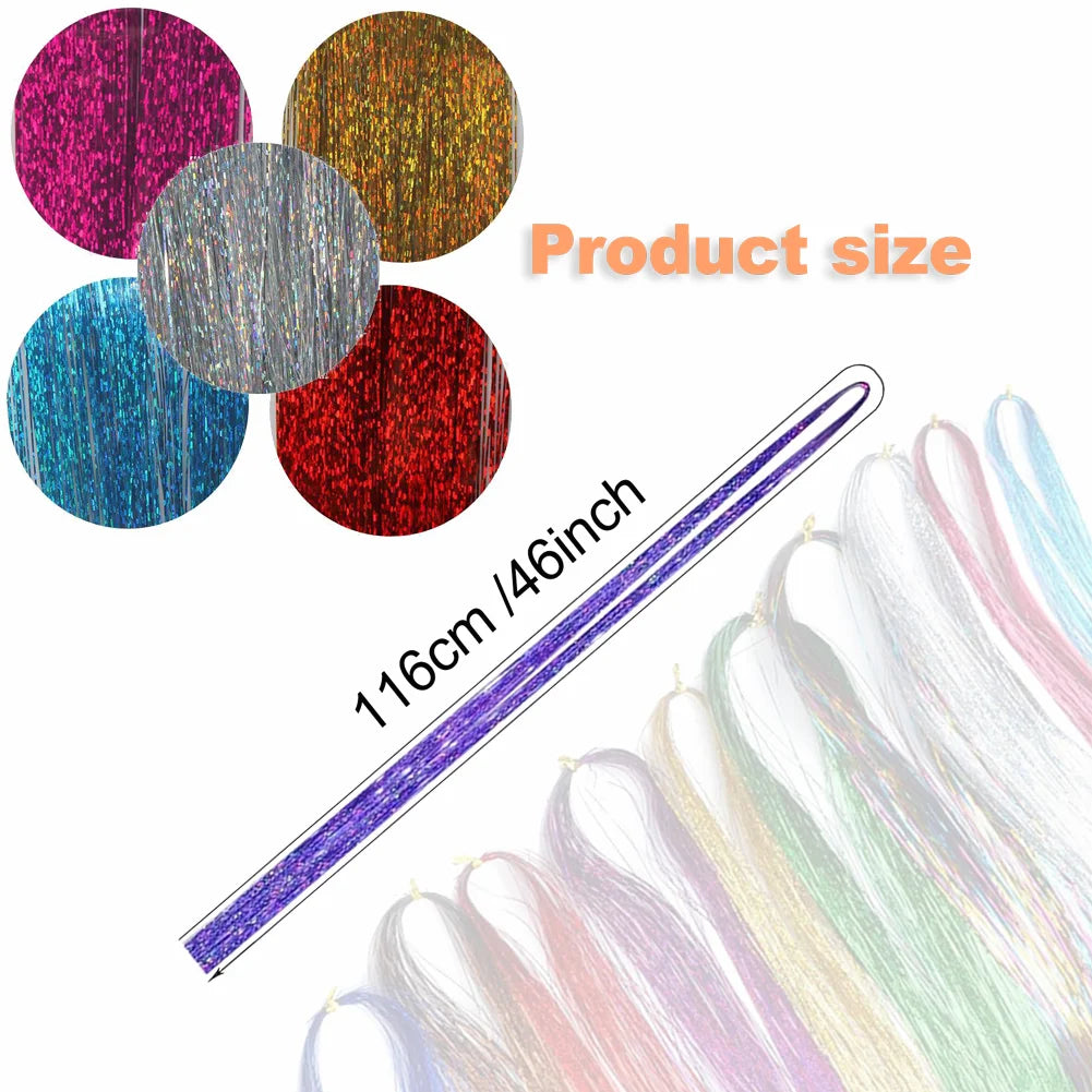 Hair Tinsel (46 Inch, 5pcs) Tinsel Hair Extensions for Girls and women Fairy Tinsel Hair Extensions Holographic  Synthetic Hair