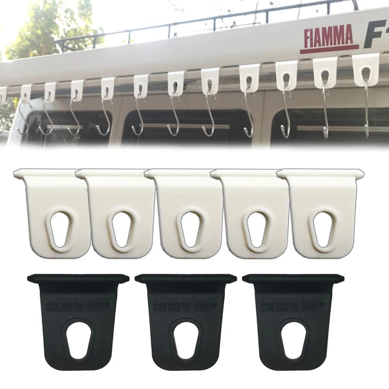 10PCS Accessories RV Black/White Hooks Outdoor Clothes/Shoes Hooks For RV Awnings Quick And Easy Installation Auto Parts