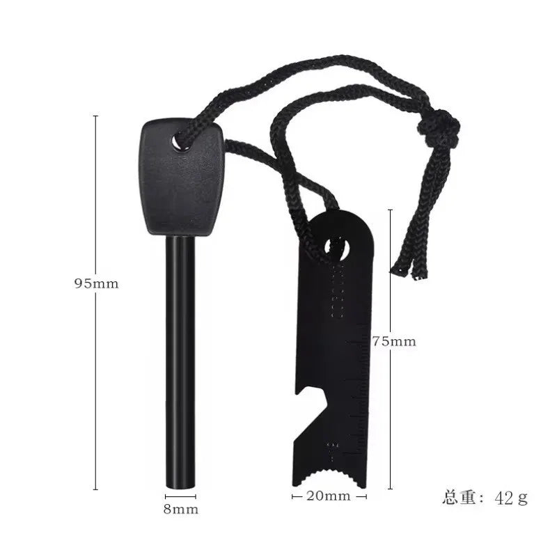 Outdoor survival flint umbrella rope set, wooden handle magnesium rod multifunctional scraper, outdoor camping fire tool