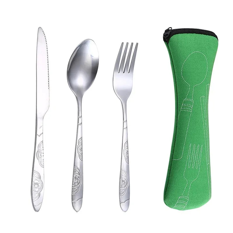 Stainless Steel Tableware Set Portable Cutlery Kit with Carry Case for Travel Camping Picnic Outdoor Meals Reusable Utensils