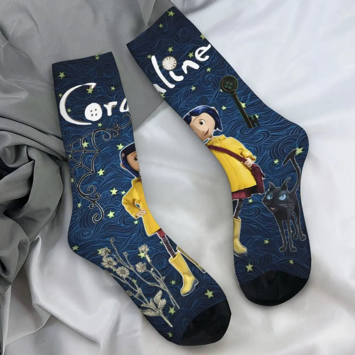 Coraline Horror Movie Stockings Design Funny Socks Autumn Non Skid Socks Couple Running Medium Soft Socks