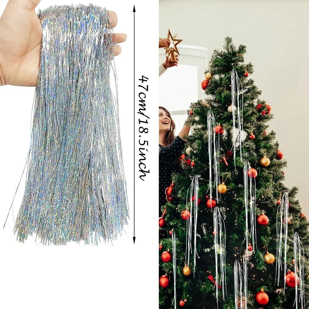 3000 Strands Christmas Tinsel Foil Fringe Garland Xmas Tree Decoration Gold Tinsel Icicles Iridescent Holiday Winter Party Decor