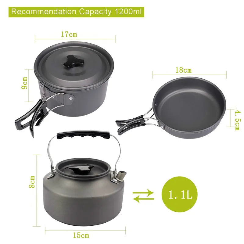 Sevenstar High Quality 2-3 Person Hiking Accessories Portable Outdoor Camping Kettle Pot Set With Swivel Carabiner