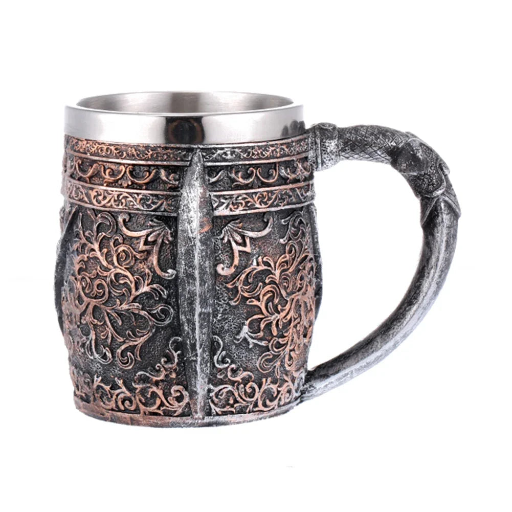 Viking Wood Style Beer Mug Simulation Wooden Barrel Beer Cup Double Wall Drinking Mug Metal Insulated 1PCS Bar Drinking кружка