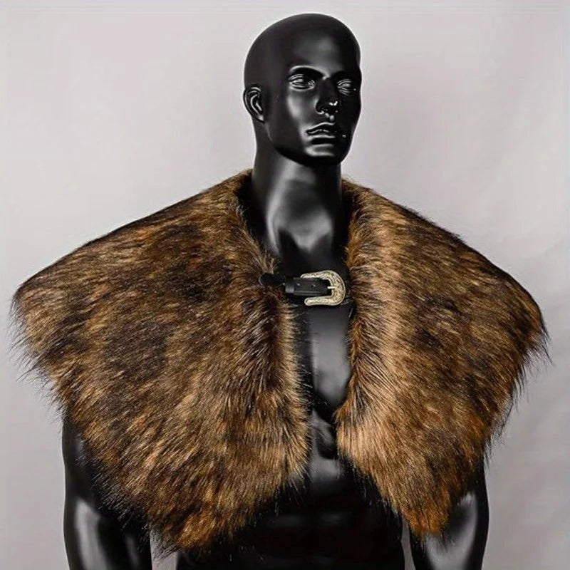 Viking Fur Shawl Medieval Faux Fur Cape Shoulder Renaissance Cosplay Costume