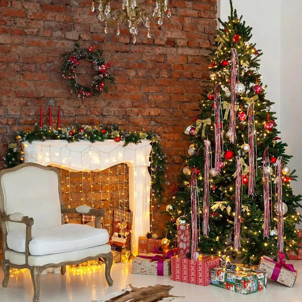 3000 Strands Christmas Tinsel Foil Fringe Garland Xmas Tree Decoration Gold Tinsel Icicles Iridescent Holiday Winter Party Decor