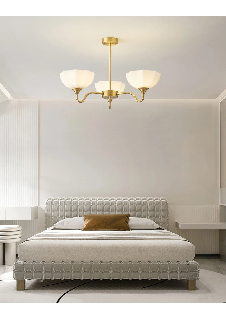 Light Luxury Cream Style Living Room Chandelier Bedroom Dining Room Brass Lamp Attic Lobby Hotel LED Home Lighting Decoration