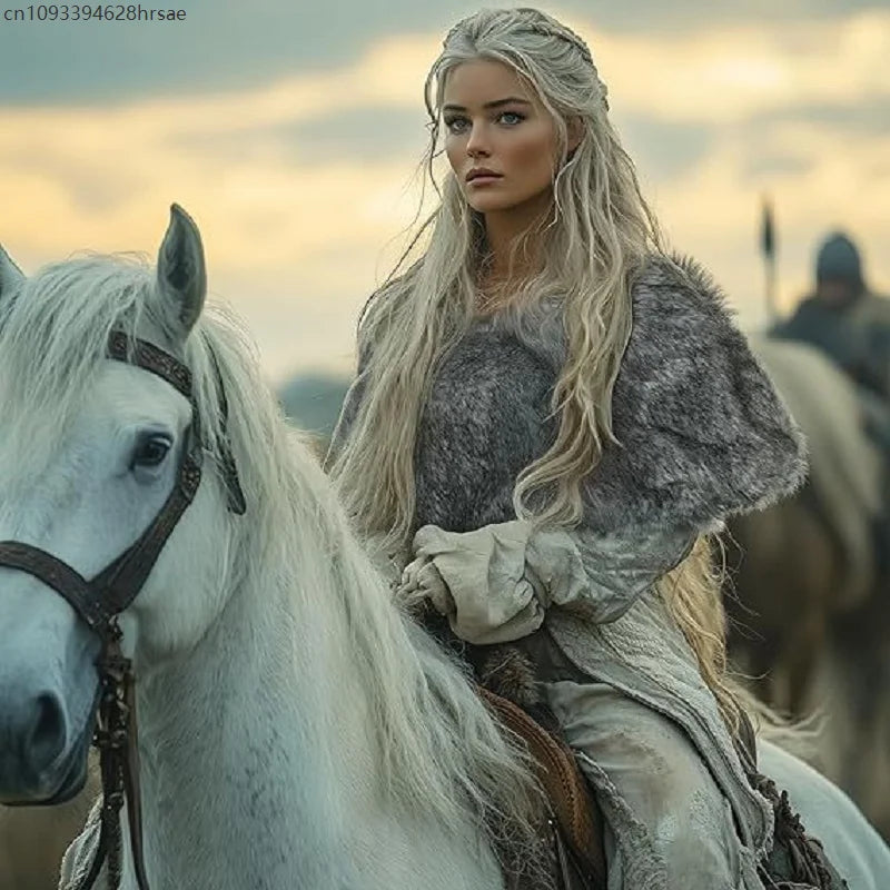 Viking Cloak Costume WOmen Fur Collar Medieval Renaissance Wrap King Warrior Cape Shawl Halloween LARP Cosplay Costume