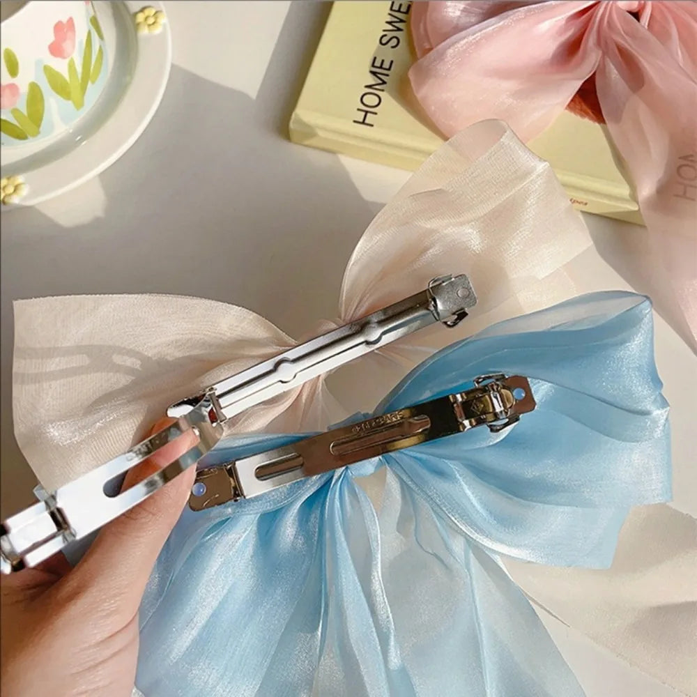 Sweet colors Shining Satin Bowknot Hair Clip Big Ribbon Bow Barrette Solid Color Scarf Hairpin Ponytail Clip Hair Accessories