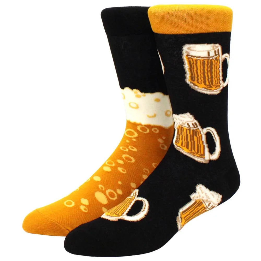 Funny men's and women's socks, cartoons, animals, fruits, beer, patterns, jacquard socks, hip hop skateboard socks