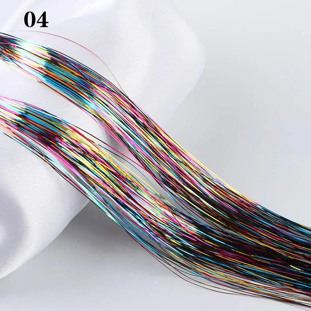 100 Strands Hot Sale Synthetic Hair Sparkly Hair Tinsel Hair Extension Bling Silk Glitter Rainbow  Color