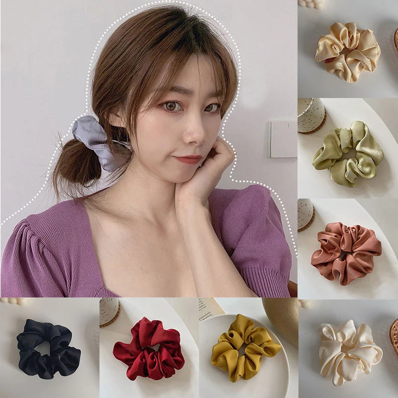 Silk Hair Scrunchies Elastic Ponytail Holder Hair Band Satin Silk Solid Color Hair Ties for Women Hair Accessories Hair Rope