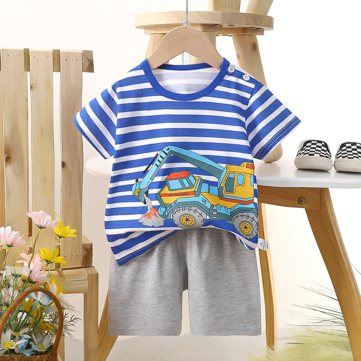 1 Sets Pure Cotton Kids Cartoon Clothing Summer Baby Fashion Short Sleeve Suits Boys Girls T-Shirts+Shorts Children Outfits