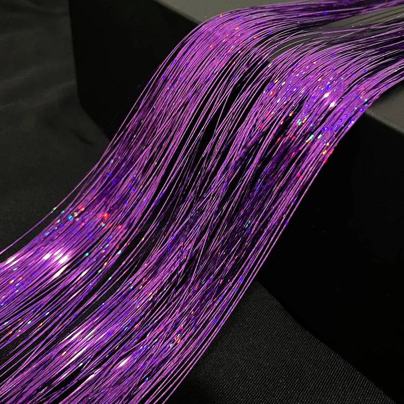 Shiny Sparkle Hair Tinsel 120Pcs/Lot 90cm Thin Colorful Rainbow Silk Hair Extensions Dazzles Women Hippie for Braiding Headdress