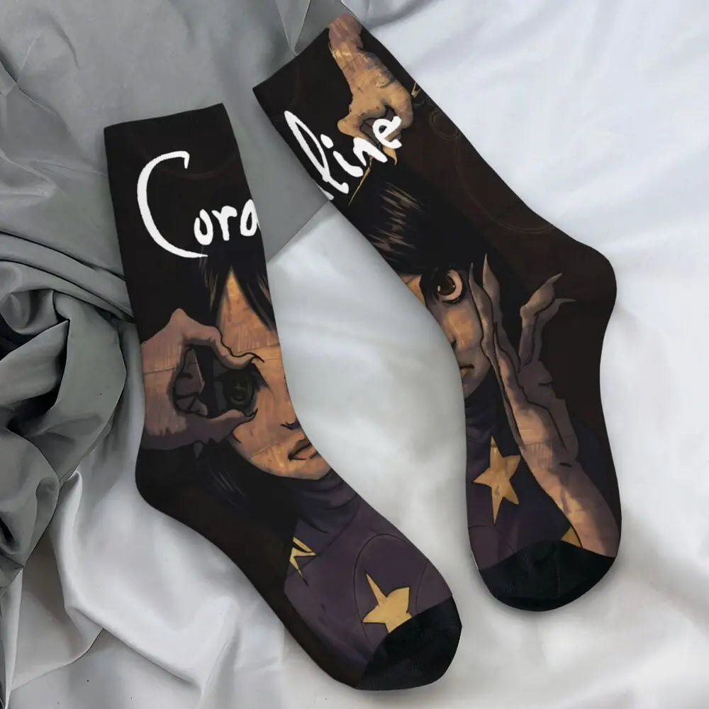 Coraline Horror Movie Stockings Design Funny Socks Autumn Non Skid Socks Couple Running Medium Soft Socks