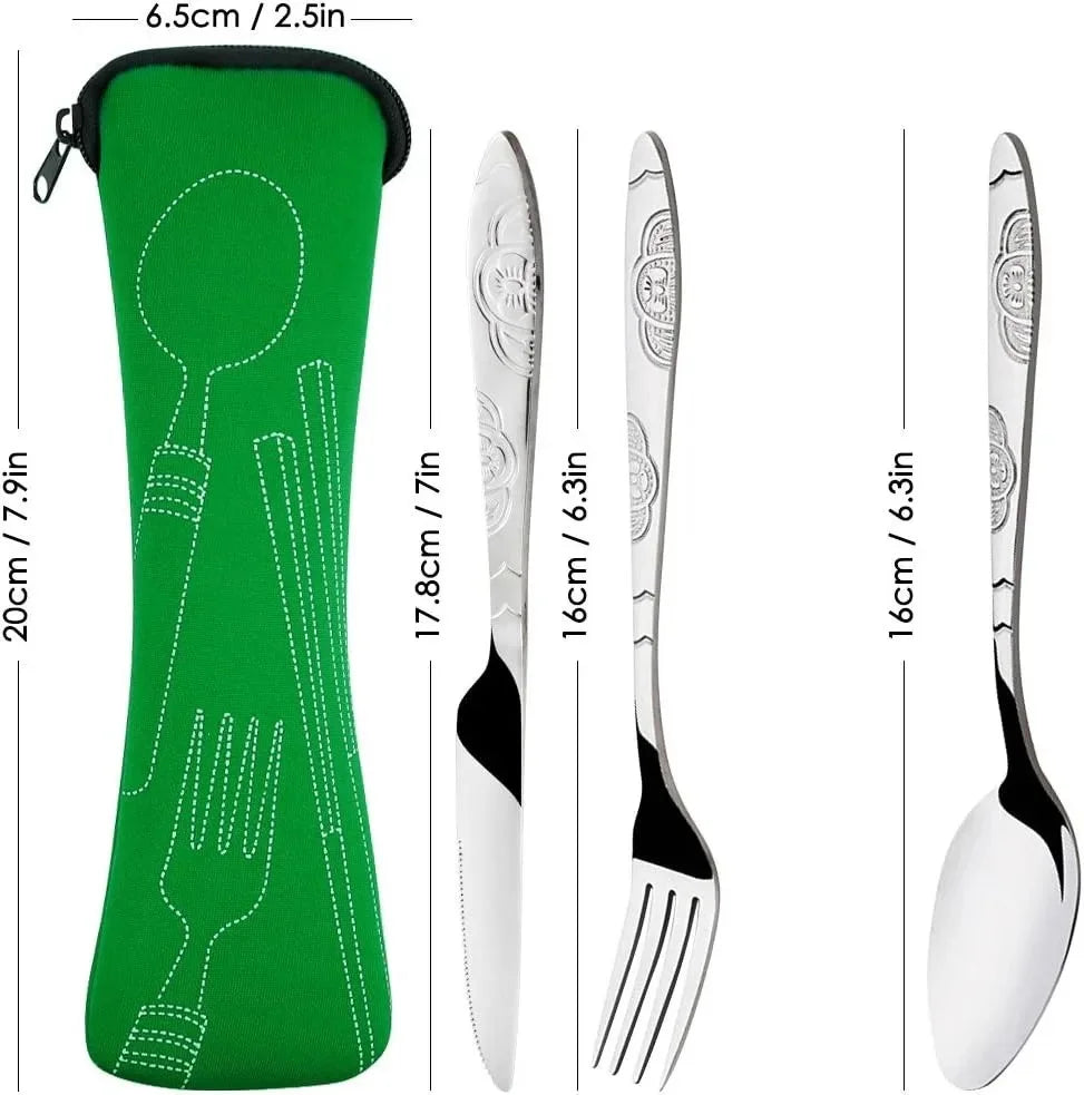 Stainless Steel Tableware Set Portable Cutlery Kit with Carry Case for Travel Camping Picnic Outdoor Meals Reusable Utensils
