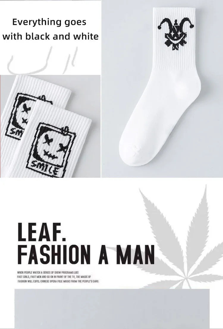 Men's graffiti funny socks, oversized socks, clown spray painted black and white socks