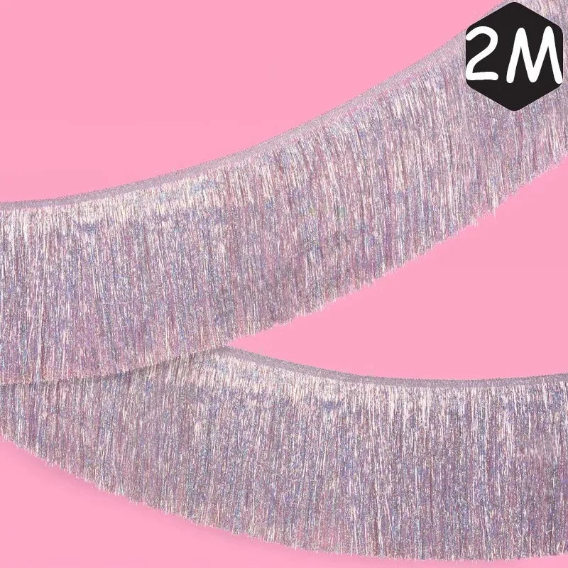 Shiny Tinsel Tassels Fringes Banner Garland Curtain Party Background Photo Props Rain Silk Curtain Wedding Decoration Supplies