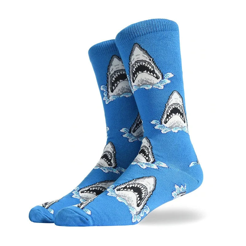 Men's Hip Hop Harajuku Socks Shark Clown Skateboarding Oil Painting Animal Mid-cut funny socks