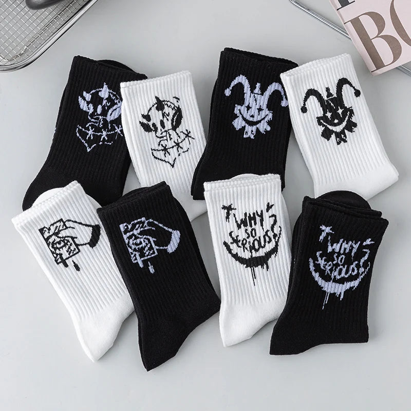 Men's graffiti funny socks, oversized socks, clown spray painted black and white socks