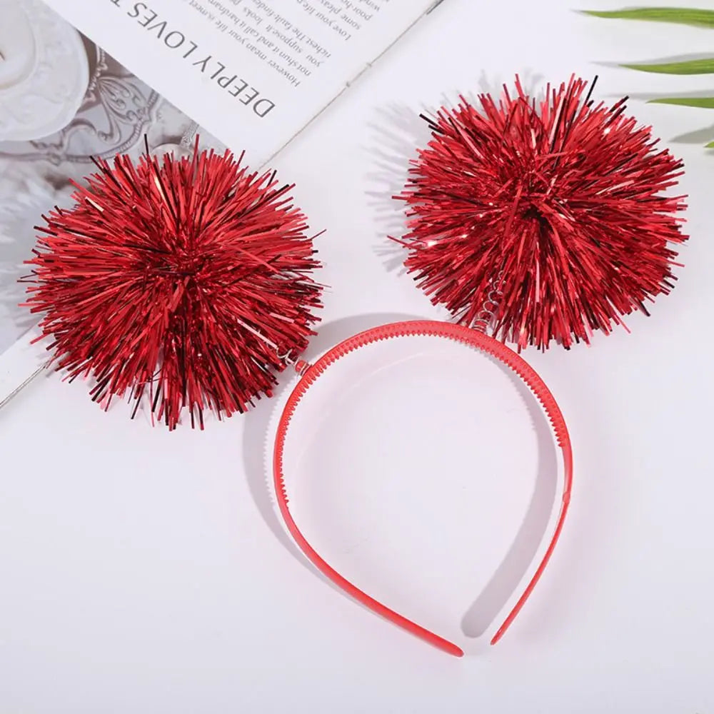 Trendy Bling Pom Pom Headband Cute Giltering Tinsel Headband Colorful Pompom Ball Headband Women Girls Pink