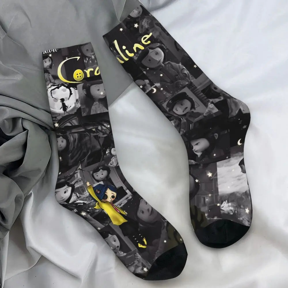 Coraline Horror Movie Stockings Design Funny Socks Autumn Non Skid Socks Couple Running Medium Soft Socks
