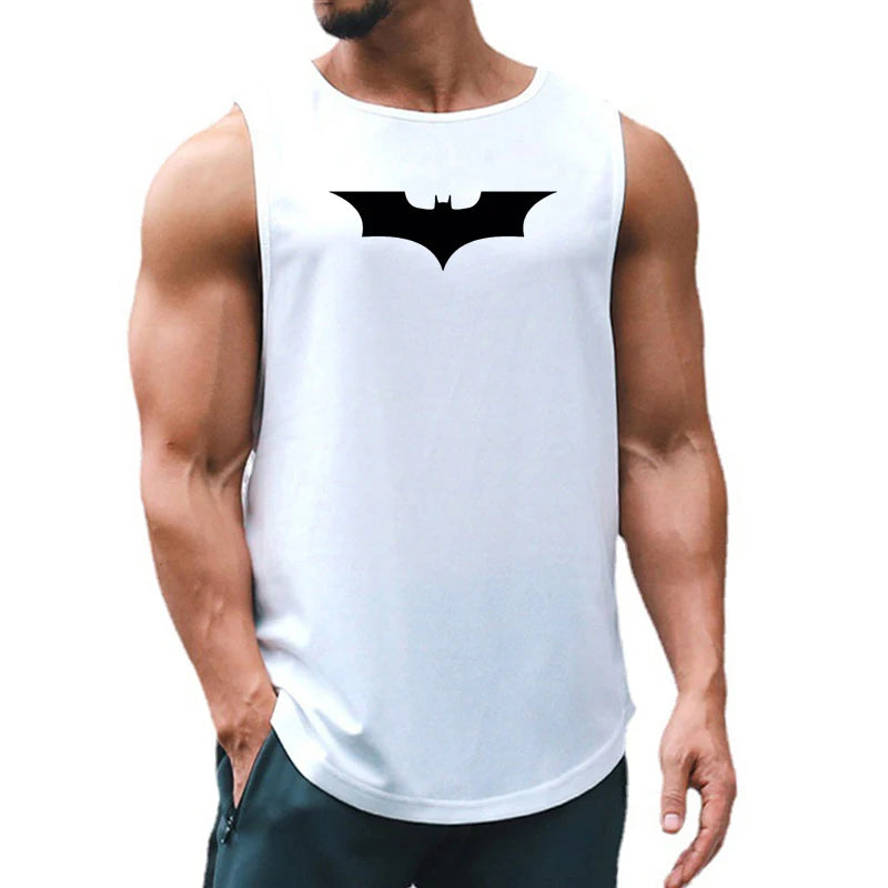 Mens Gym Clothing Mesh Fitness Singlets Black Bat Print Quick Dry Bodybuilding Tank Top Men Muscle Sleeveless Shirt Sports Vest