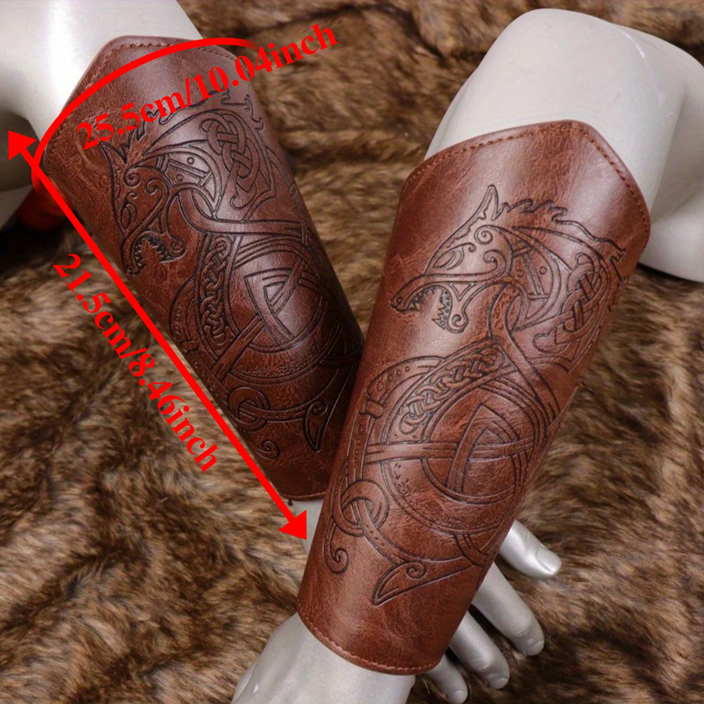 2 Pack Faux Leather Wristbands Viking Medieval Arm Guards Wristbands Halloween Accessories