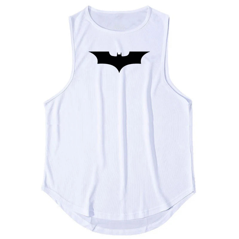 Mens Gym Clothing Mesh Fitness Singlets Black Bat Print Quick Dry Bodybuilding Tank Top Men Muscle Sleeveless Shirt Sports Vest