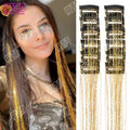 12Pcs 20Inch Glitter Tinsel Synthetic Straight Shining Hair Extensions Clip In Hair Tinsel Kit Sparkle Fairy Hair Accessories
