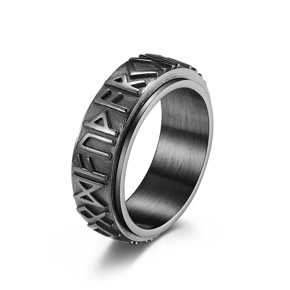 Vintage Viking Rune Rings For Men Women Retro Viking Stainless Steel Rotatable Fidget Anxiety Spinner Ring Retro Amulet Jewelry