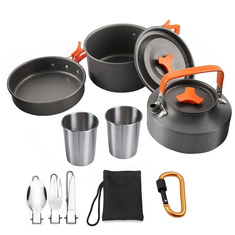Sevenstar High Quality 2-3 Person Hiking Accessories Portable Outdoor Camping Kettle Pot Set With Swivel Carabiner