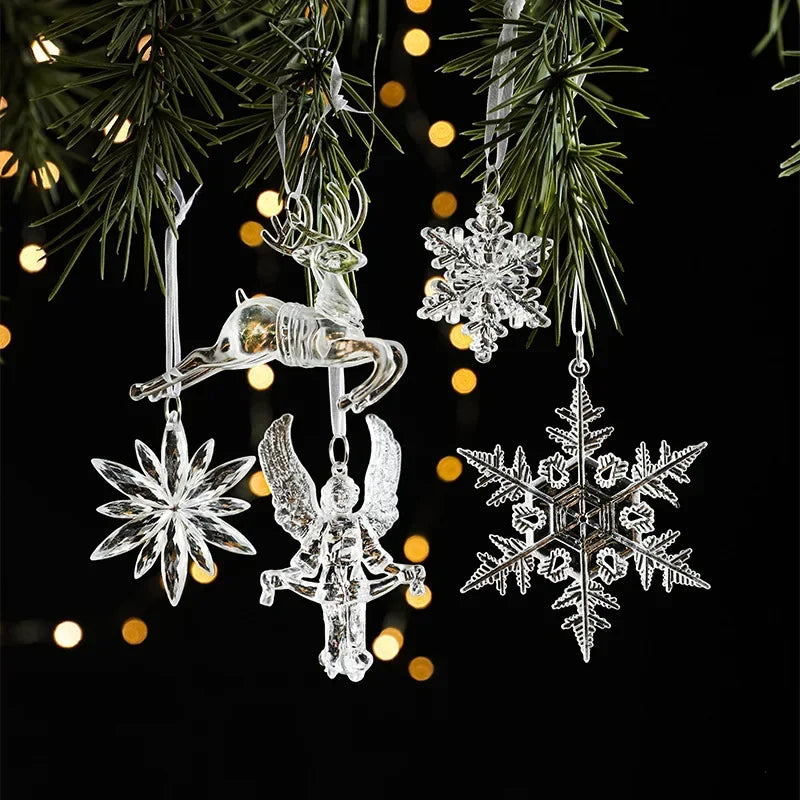 3pcs 2025 Christmas Decorations Christmas Transparent Snowflake Pendants Christmas Tree Home Decorations