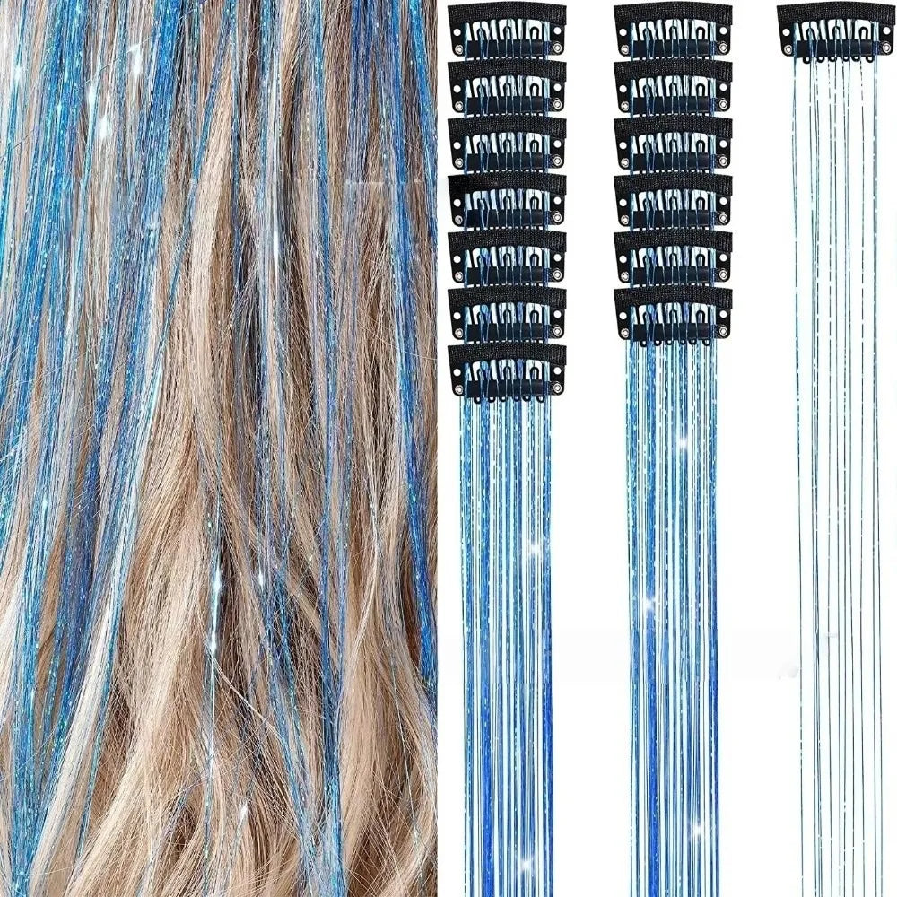 Fashion Highlights Clip Clip in Hair Extensions Colored Shiny Hair Tinsel Fairy Hair Synthetic Hair Highlights Girls