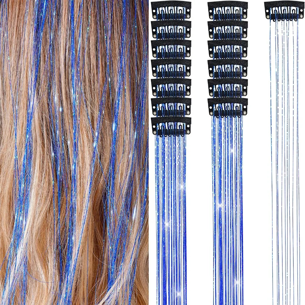 Fashion Highlights Clip Clip in Hair Extensions Colored Shiny Hair Tinsel Fairy Hair Synthetic Hair Highlights Girls
