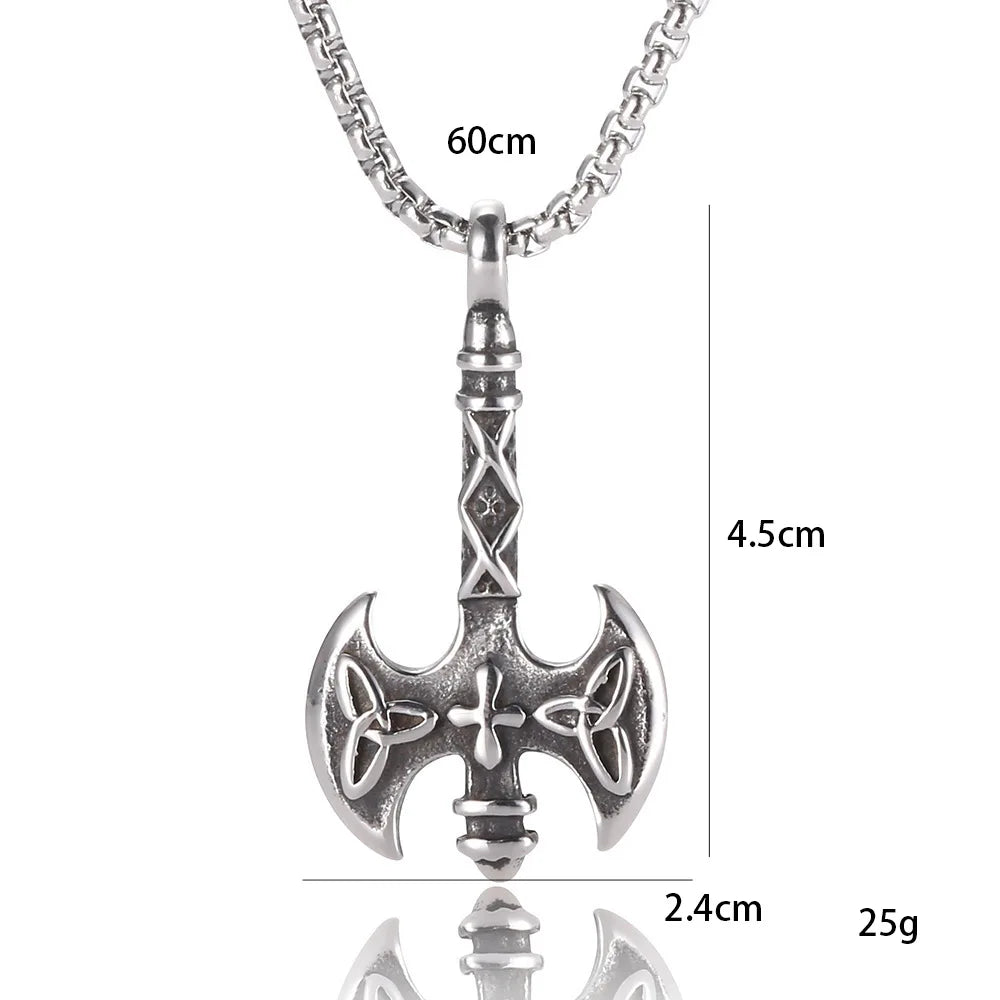 Viking Axe Pendant Necklace For Women Men hip-hop Punk Style Silver Color Stainless Steel Box Chain Vintage Male Jewelry Gifts