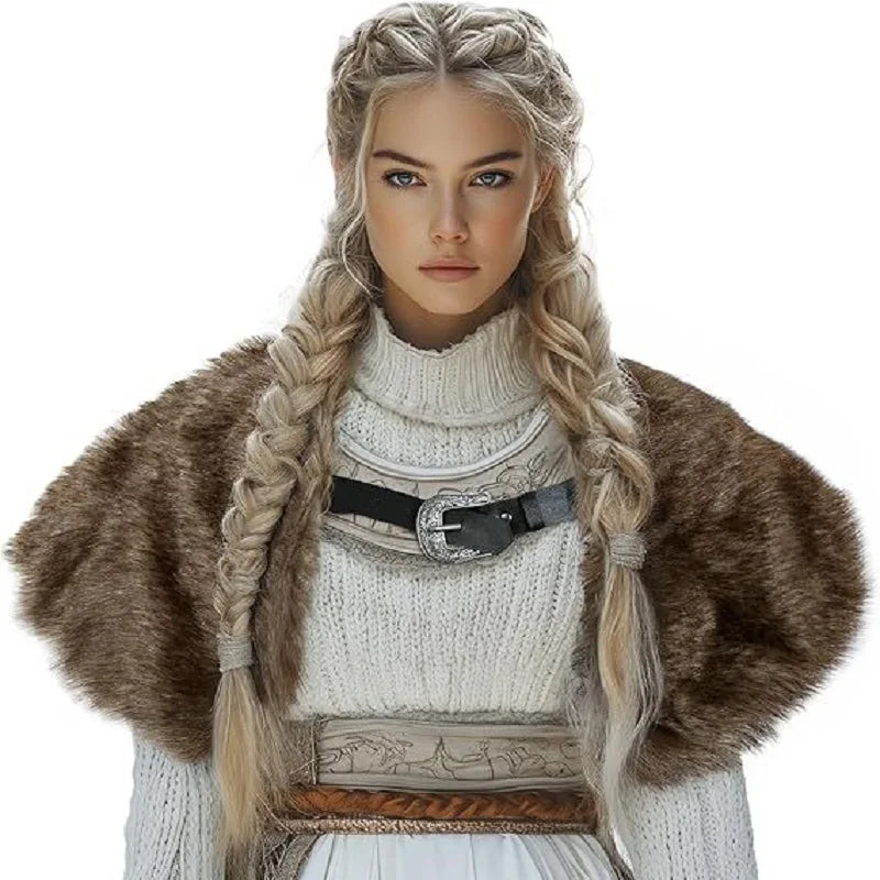 Viking Cloak Costume WOmen Fur Collar Medieval Renaissance Wrap King Warrior Cape Shawl Halloween LARP Cosplay Costume