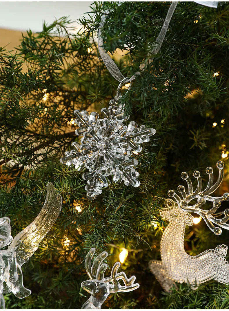 3pcs 2025 Christmas Decorations Christmas Transparent Snowflake Pendants Christmas Tree Home Decorations