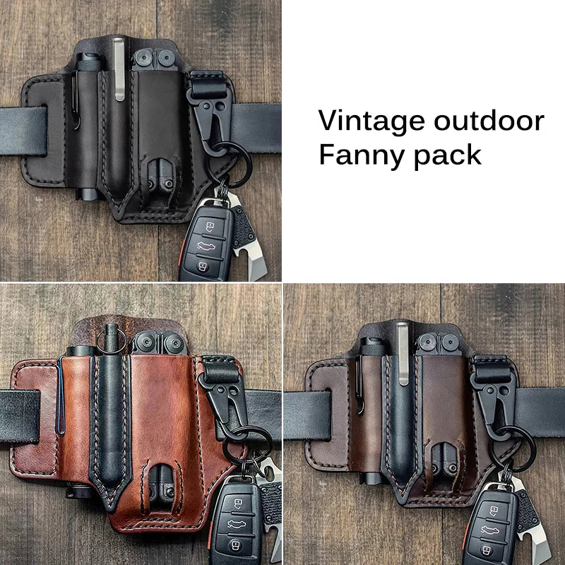 Tool Pocket Multifunctional Storage Wear Resistant Durable Outdoor Camping Sports Pocket Tool Leather Case Flashlight Cover