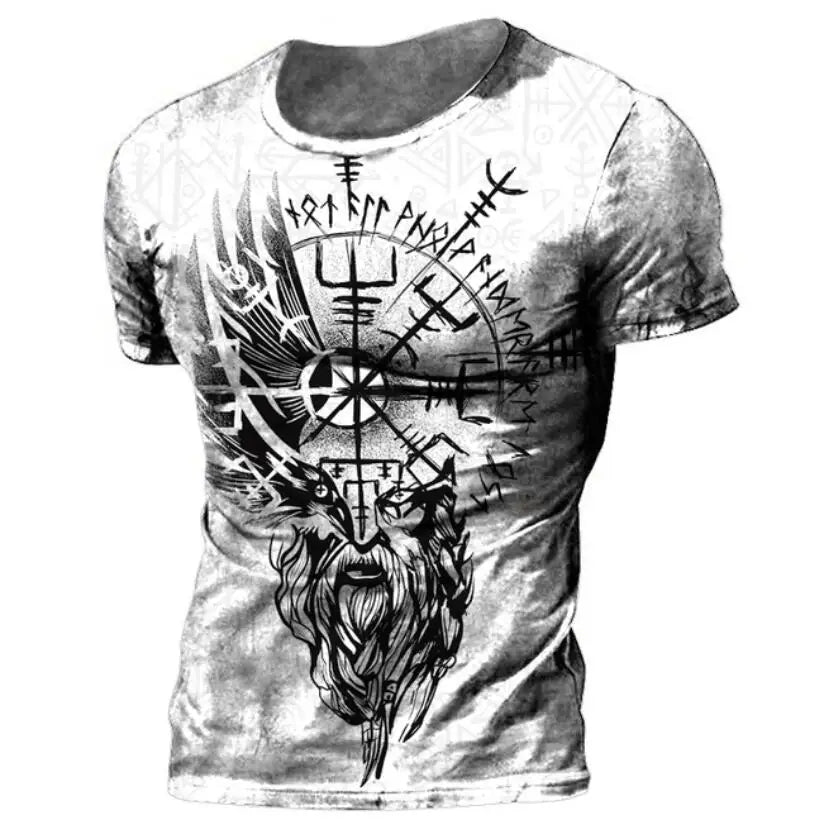 Summer 2022 Viking Mystic Ancient Symbol Charm with Men's Printed T-shirt O Neck Short Sleeve Oversized Loose Street Casual Top
