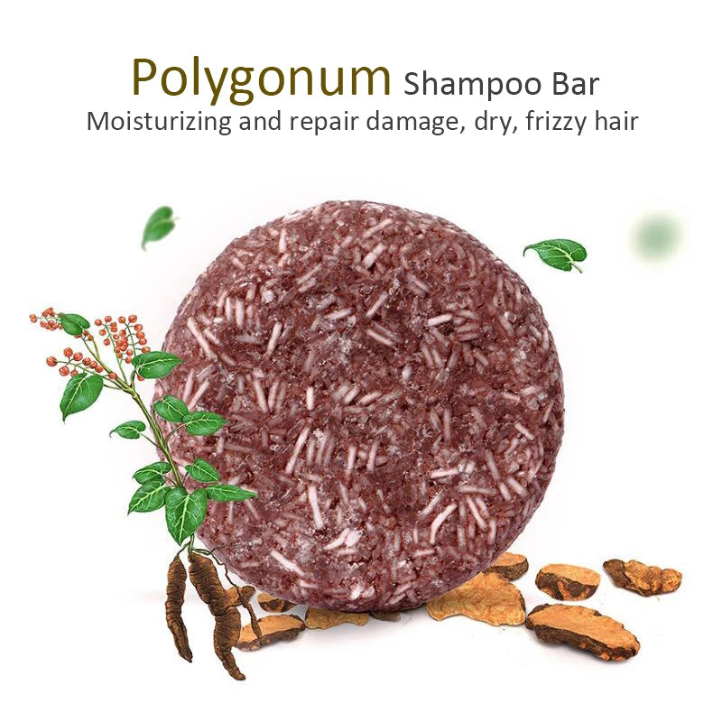 PURC Polygonum Multiflorum Shampoo Bar Cold Processed Soap Prevent Gray Hair Smoothing Women Men Travel Solid Shampoo 60g