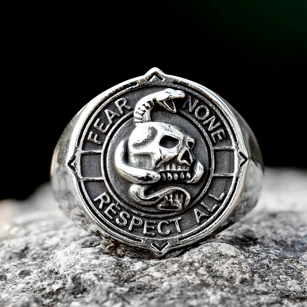 NEW Men's 316L stainless-steel rings Viking Punk Rock Gothic skull ring witn snake fashion Jewelry for gift free shipping