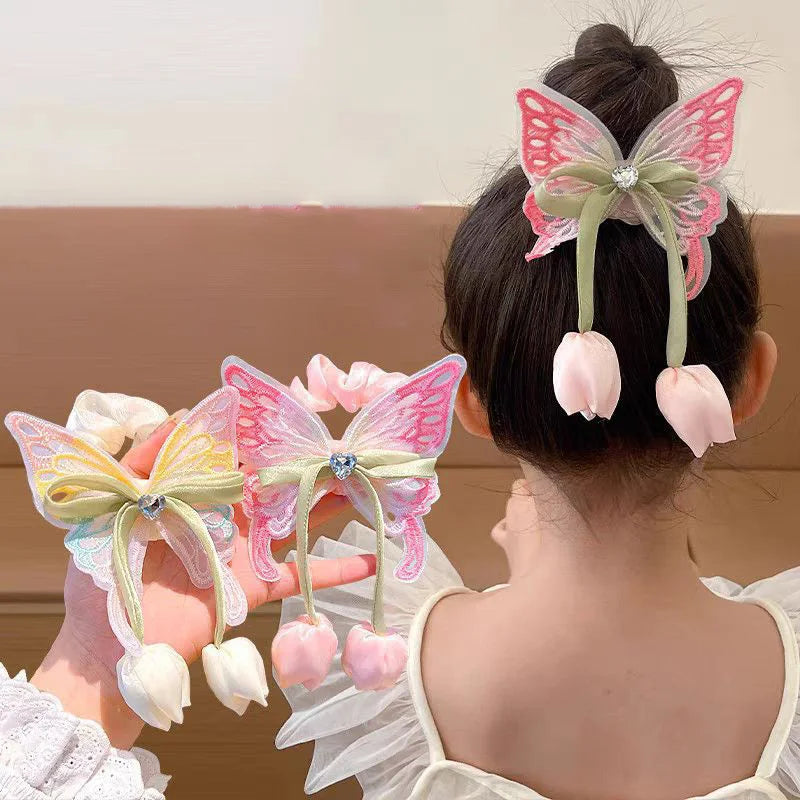Cute Tulip Tassel Butterfly Elastic Hair Bands for Girls Kids Princess Hair Accessories Baby Headwear Hair Ties
